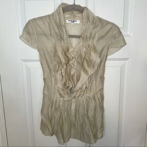 𝅺NATURAL Beauty Basic Tie Ruffled Blouse Top Large